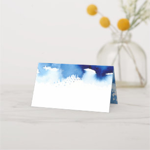 WEDDING RECEPTION stylish watercolor navy blue Place Card