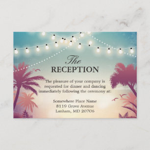 Wedding Reception Summer String Lights Palm Tree Enclosure Card