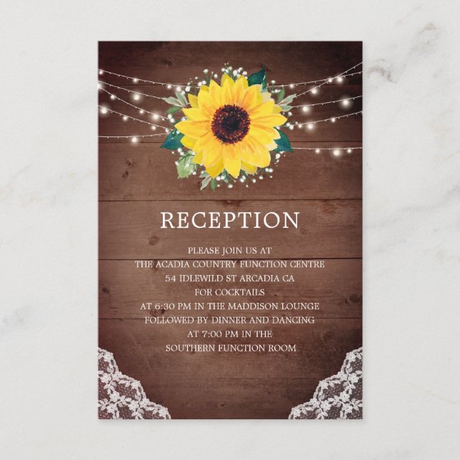 Wedding Reception Sunflower Lace Babys Breath Enclosure Card (Front)