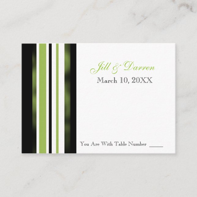 Wedding Reception Table Number Card Green Stripes (Front)