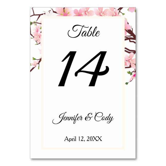 Wedding Reception Table Number Cherry Blossoms (Front)