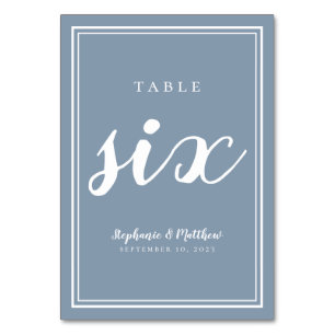 Wedding Reception Table Number Six   Dusty Blue
