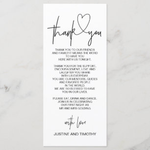 Wedding Reception Table Thank You Place Setting Menu
