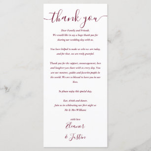 Wedding Reception Thank You Burgundy Place Card
