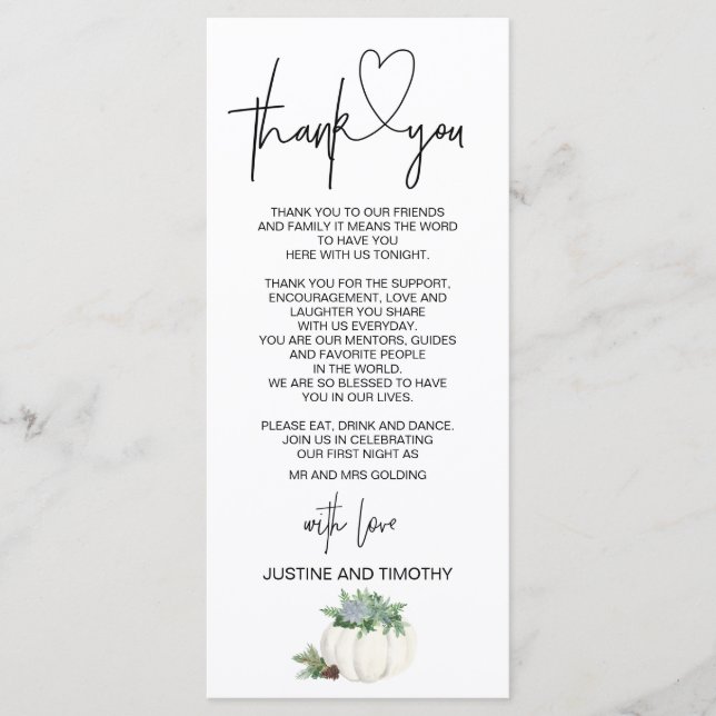 Wedding Reception Thank You Decor Thanksgiving Menu (Front)