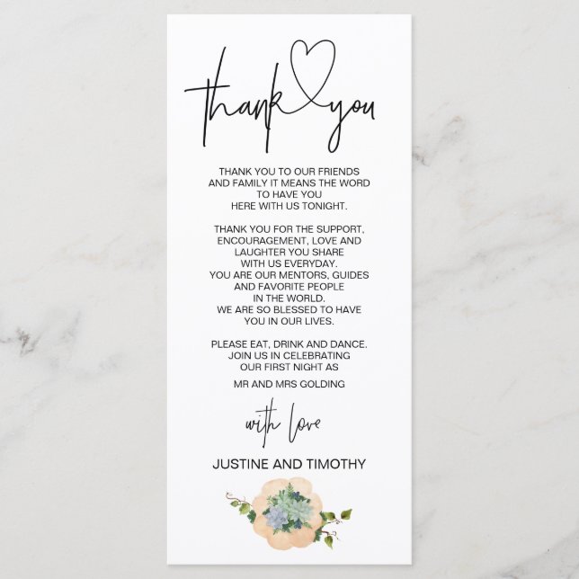 Wedding Reception Thank You Decor Thanksgiving Menu (Front)