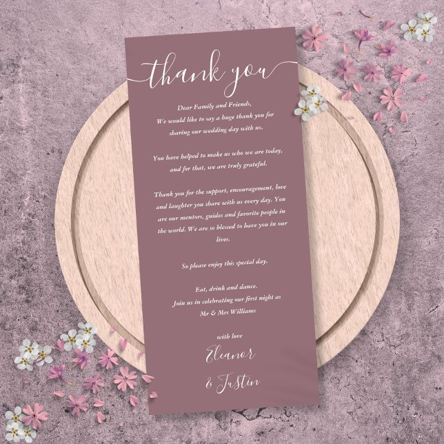 Wedding Reception Thank You Mauve Place Card (Wedding Reception Thank You Mauve Place Card)