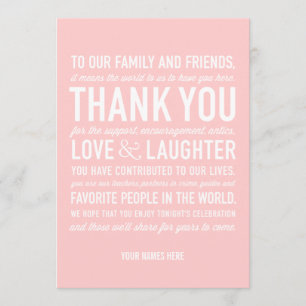 Wedding Reception Thank You Message Card in Pink