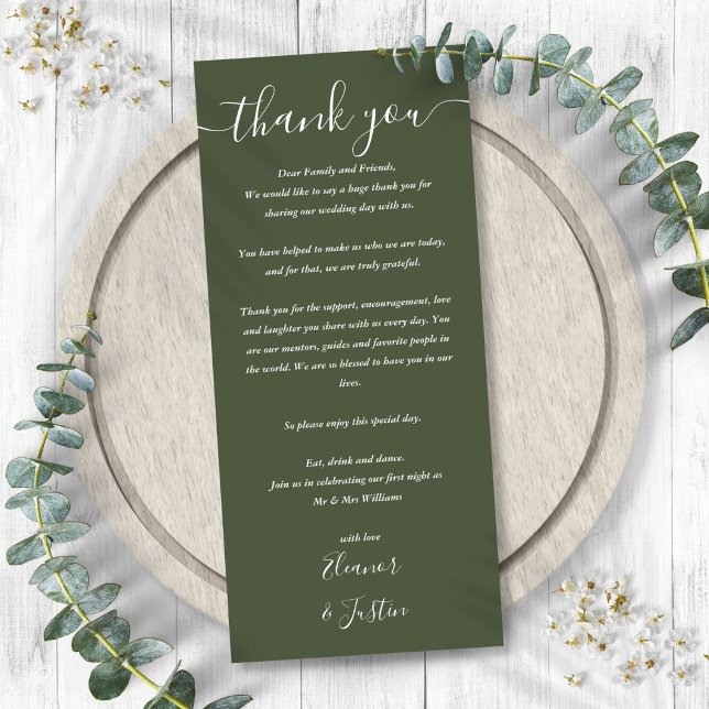 Wedding Reception Thank You Olive Green Place Card (Wedding Reception Thank You Olive Green Place Card)