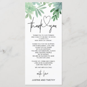 Wedding Reception Thank You Place Setting Greenery Menu