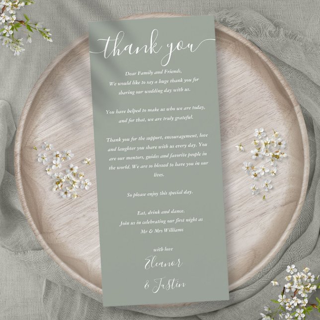 Wedding Reception Thank You Sage Green Place Card (Wedding Reception Thank You Sage Green Place Card)