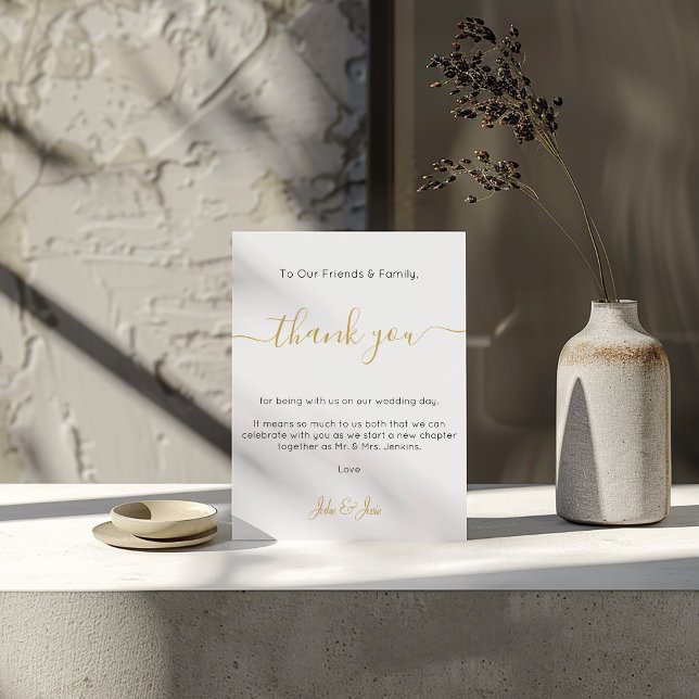 Wedding reception thank you Table Card (Wedding reception thank you Table Card with gold script)