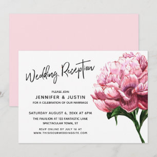 Wedding Reception Typography Pink Watercolor Peony Invitation