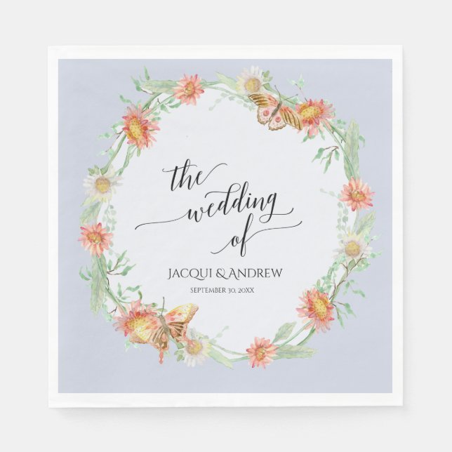 Wedding Reception Watercolor Lilac Floral Wreath Napkin (Front)