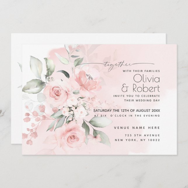 WEDDING RECEPTION | Wispy Pink Cottage Roses Invitation (Front/Back)