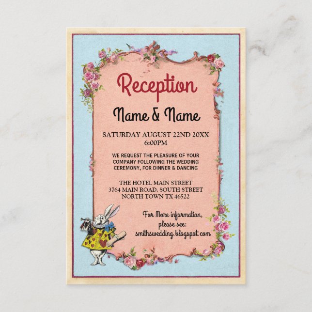 Wedding Reception Wonderland Flower Rabbit Enclosure Card (Front)