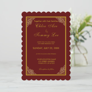 wedding red gold luxury border invitation