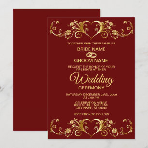 Wedding  Red Golden Geometric Pattern Elegant Invitation