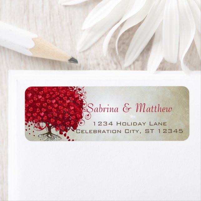 Wedding Red Heart Leaf Tree Return Address Label (Insitu)