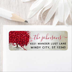 Wedding Red Heart Leaf Tree Return Address Label