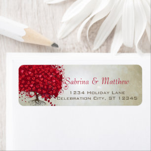 Wedding Red Heart Leaf Tree Return Address Return Address Label