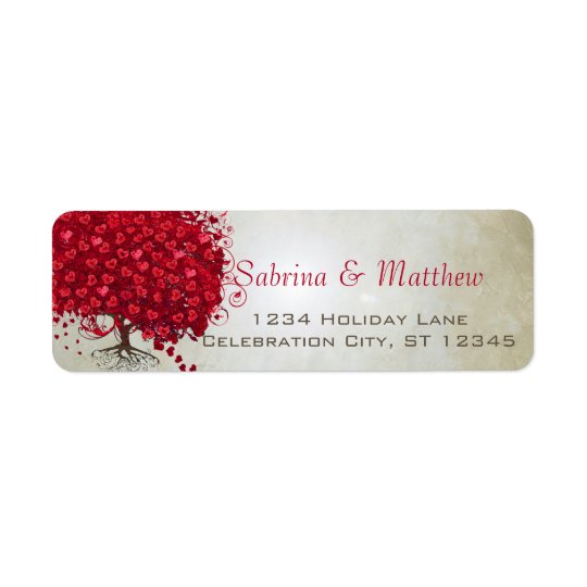 Wedding Red Heart Leaf Tree Return Address Return Address Label