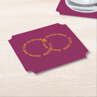 Wedding Red  Names in Circles Paper Coaster