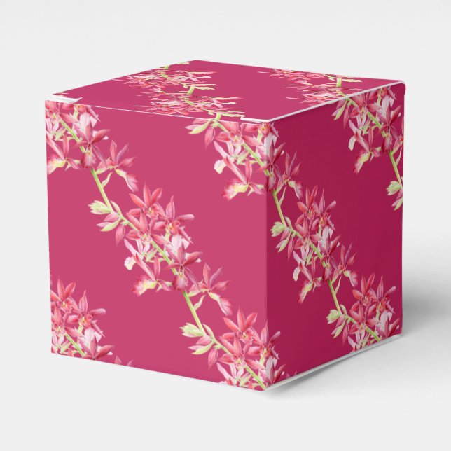 Wedding red orchid flower watercolor favour box (Front Side)