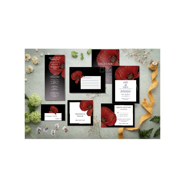 Wedding Red Poppy Best Day Ever Floral  Napkins (Creator Uploaded)