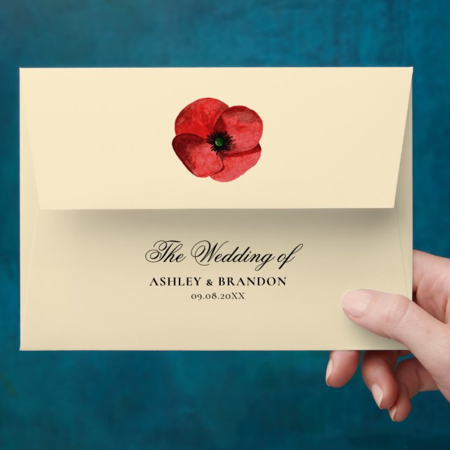 Wedding Red Poppy Wildflower Invitation Custom Envelope (Hand)