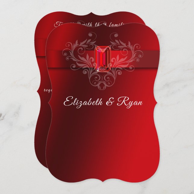 Wedding Red Satin Ribbon Sparkling Ruby Invitation (Front/Back)