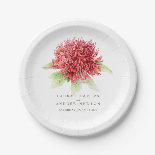 Wedding red waratah custom paper plate (Front)