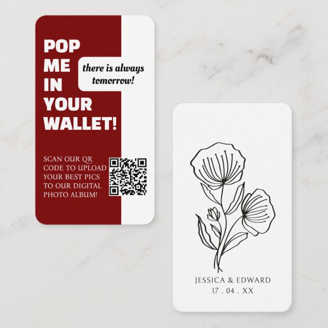 Wedding Red White Scan Qr Code Photo Album Modern Business Card (Front/Back)
