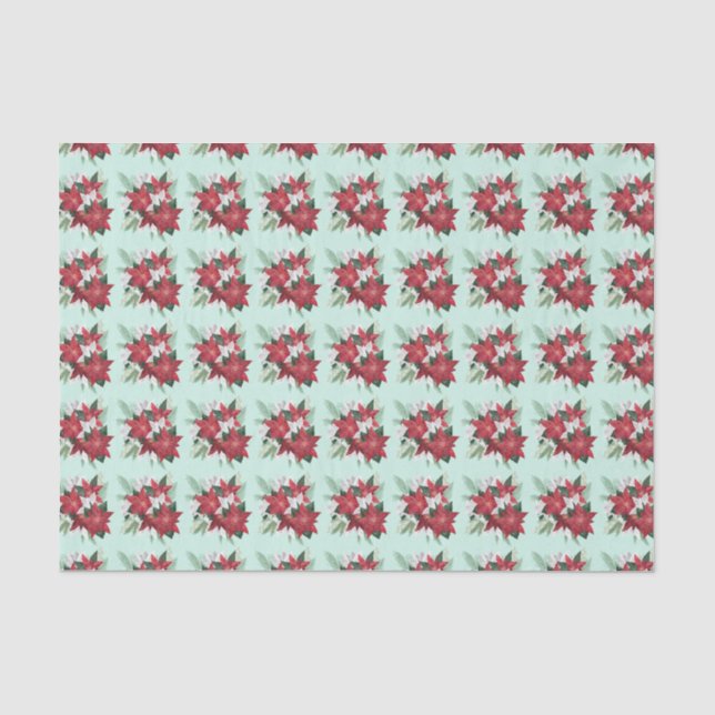 Wedding Red & White Xmas Florals Tissue Paper (Front)