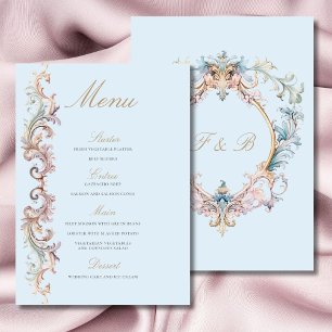 Wedding Regency Era Blue Baroque Crest Menu
