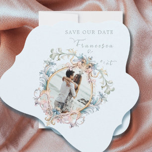 Wedding Regency Era Photo Blue Monogram Save The Date