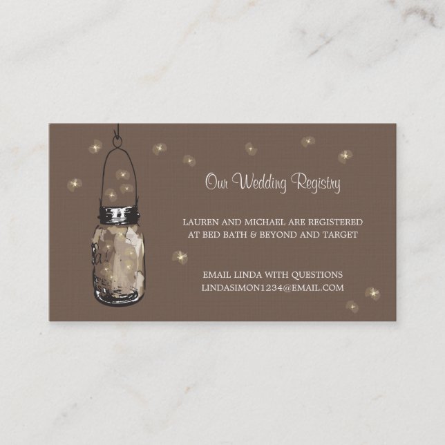 Wedding Registry Card Mason Jar & Fireflies (Front)