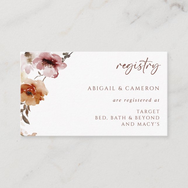 Wedding Registry Card Terracotta Floral QR on Back (Front)
