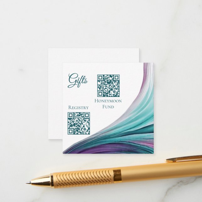 Wedding Registry-Modern Abstract-Purple and Teal- Enclosure Card (Front/Back In Situ)