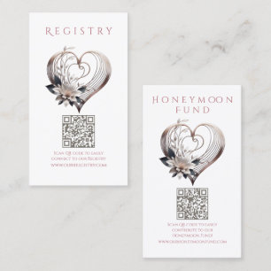 Wedding Registry-Modern Pink Heart with Flowers Business Card