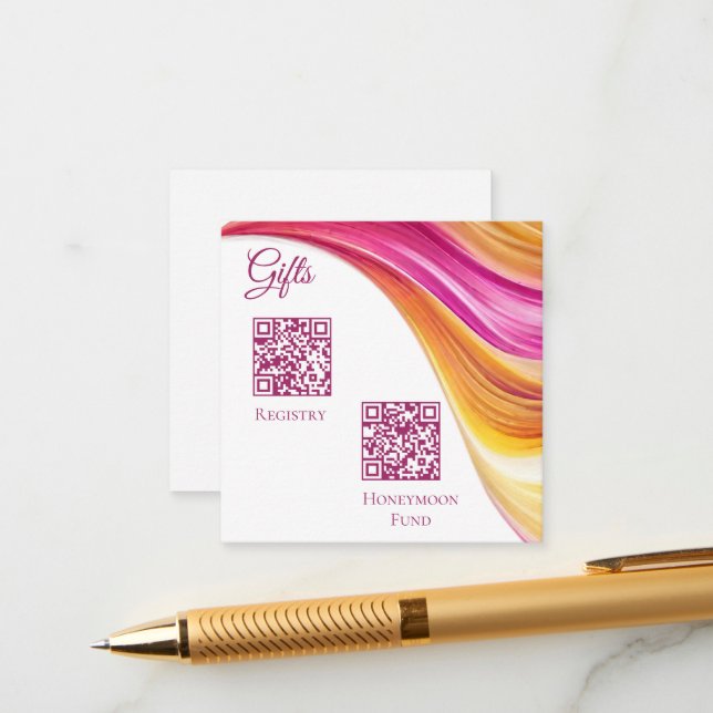 Wedding Registry-Modern-Pink Orange Yellow- Enclosure Card (Front/Back In Situ)