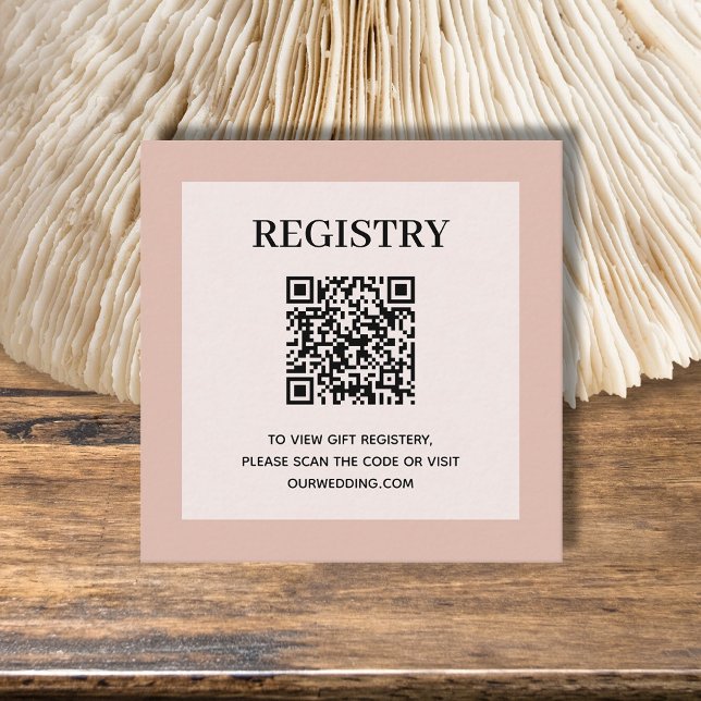 Wedding Registry QR Code Dusty Pink Enclosure Card (Dusty pink wedding or bridal shower registry enclosure card with QR Code - 2.5" x 2.5")