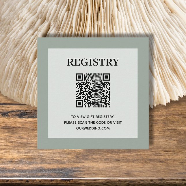 Wedding Registry QR Code Sage Green Enclosure Card (Sage green wedding or bridal shower registry enclosure card with QR Code - 2.5" x 2.5")