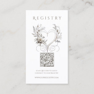 Wedding Registry-White Flowers with a Heart Business Card