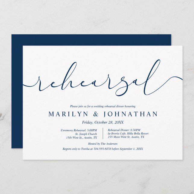 Wedding Rehearsal and Dinner, modern minimal Invitation (Front/Back)