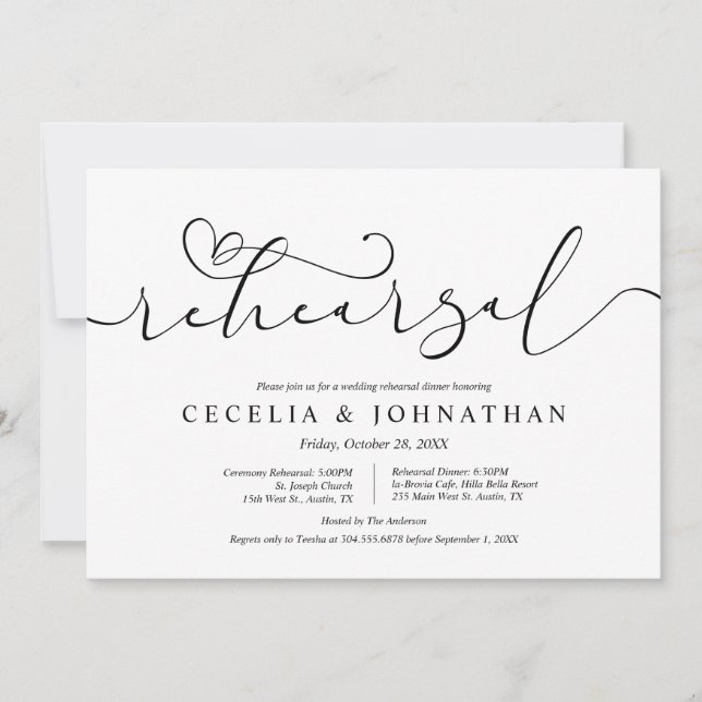 Wedding Rehearsal and Dinner, modern minimal Invitation (Front)