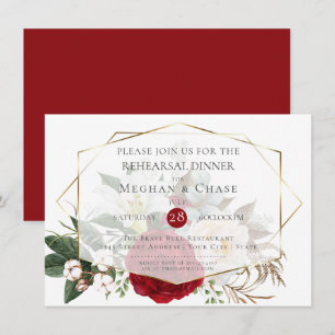 Wedding Rehearsal Burgundy Peony Floral Spray Invitation
