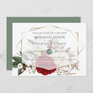 Wedding Rehearsal    Burgundy Peony Floral Spray Invitation
