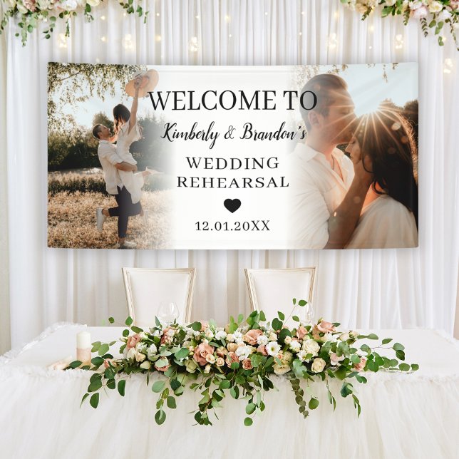 Wedding Rehearsal Custom 2 Photo Collage Welcome Banner (Wedding Rehearsal Custom 2 Photo Collage Welcome Banner)