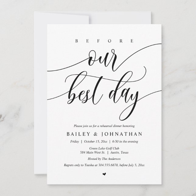 Wedding Rehearsal Dinner, Before Our Best Day Invitation (Front)